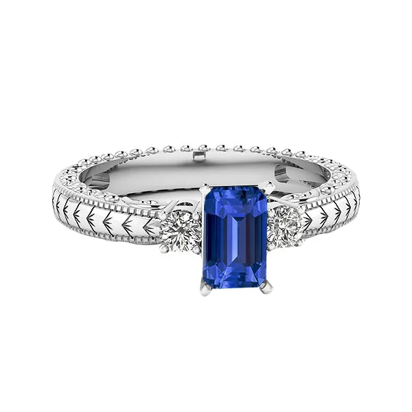 HarryChadEntcom Rings Three Stone Antique Style Emerald Sri Lankan Sapphire Ring 175 Carats HarryChadEntcom Rings Three Stone Antique Style Emerald Sri Lankan Sapphire Ring 175 Carats