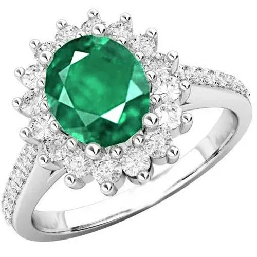 Oval Cut Green Emerald Natural Earth Mined Diamonds 475 Carats Wedding Ring White Gold 14K GB Rings Oval Cut Green Emerald Natural Earth Mined Diamonds 475 Carats Wedding Ring White Gold 14K GB Rings