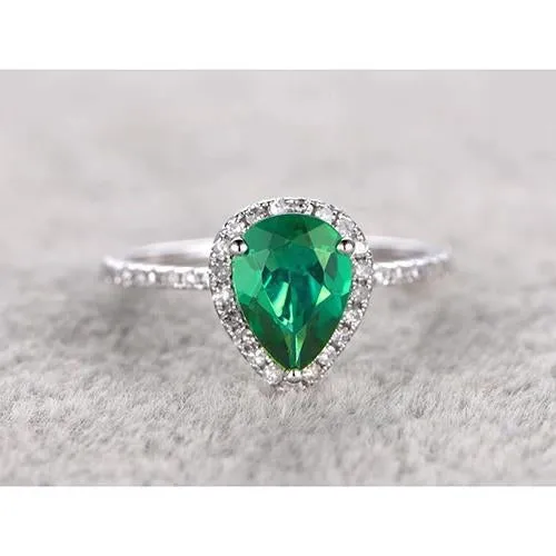 Rings GB Pear Green Emerald Gemstone Ring White Gold 14K 535 Carats