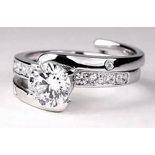 Rings GB Real Bypass Shank Setting Round Real Natural Earth Mined Diamond Engagement Ring 2 Carats