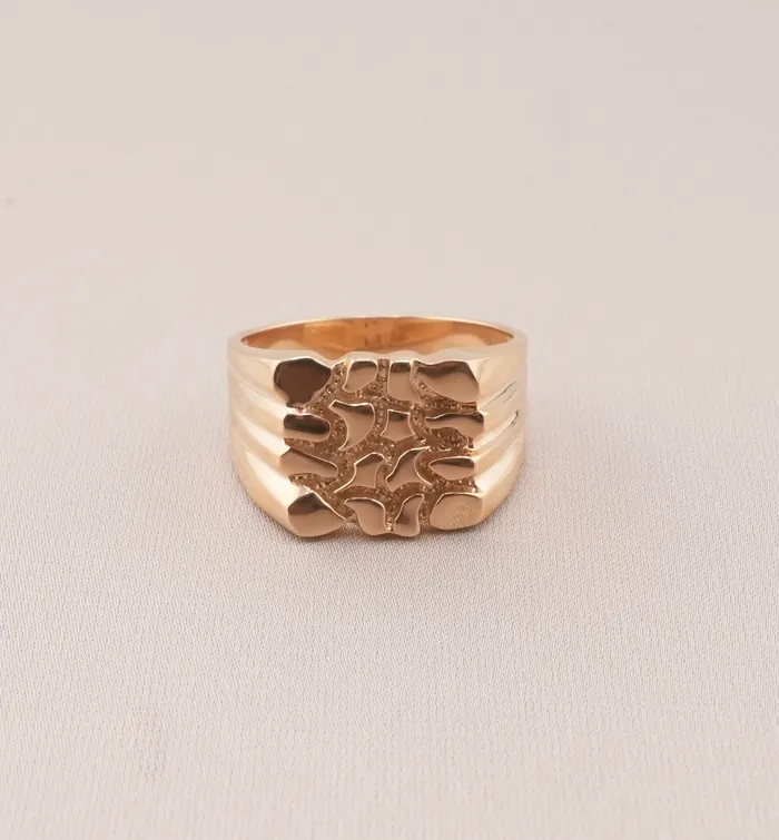 AB and J Rings 14K Gold Nugget Mens Ring RG1661