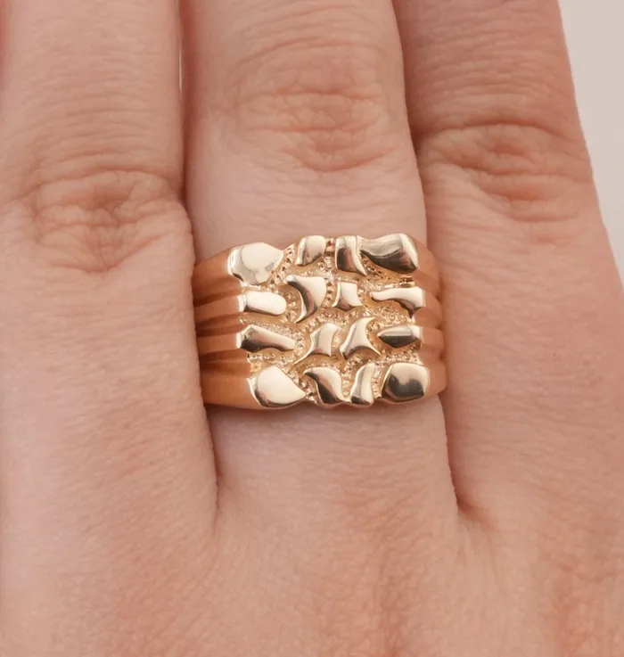 AB and J Rings 14K Gold Nugget Mens Ring RG1661