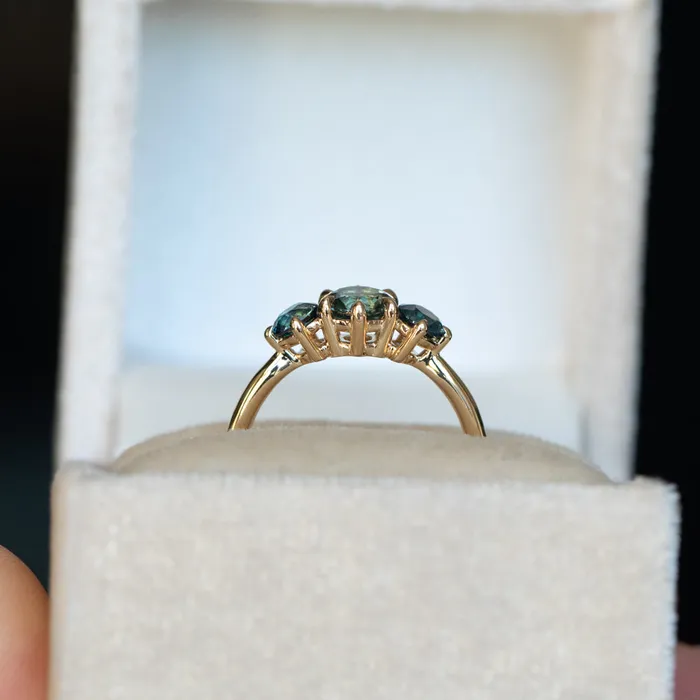 Rings Daniel Stair 082ct Songea and Nigerian Teal Sapphire Three Stone Ring in 14K Yellow Gold