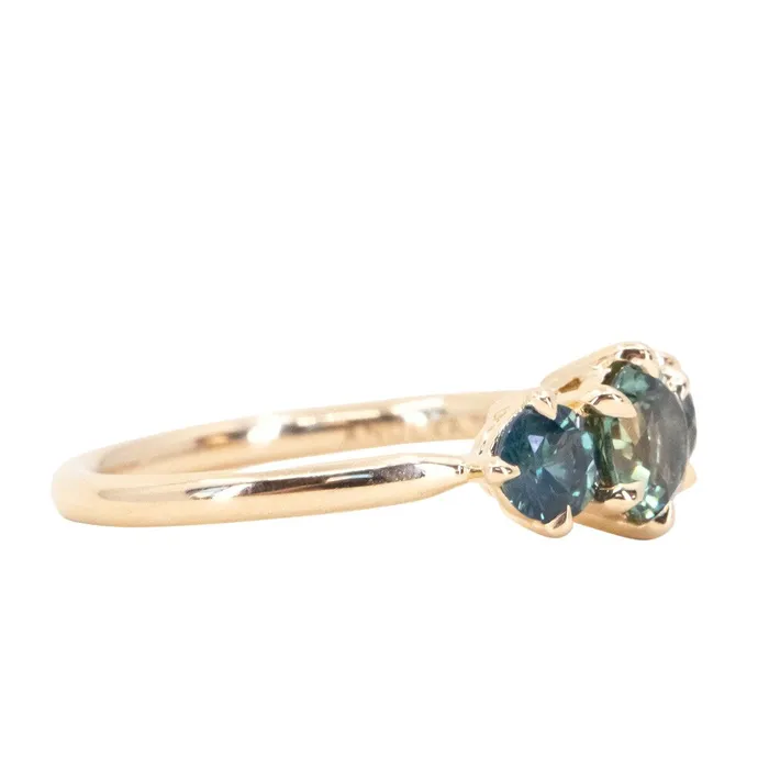 Rings Daniel Stair 082ct Songea and Nigerian Teal Sapphire Three Stone Ring in 14K Yellow Gold