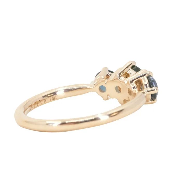 Rings Daniel Stair 082ct Songea and Nigerian Teal Sapphire Three Stone Ring in 14K Yellow Gold