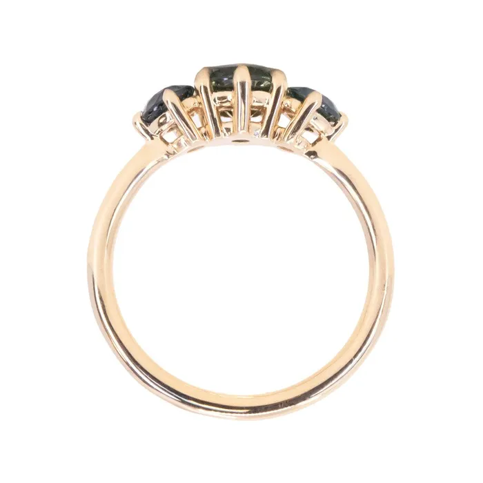 Rings Daniel Stair 082ct Songea and Nigerian Teal Sapphire Three Stone Ring in 14K Yellow Gold