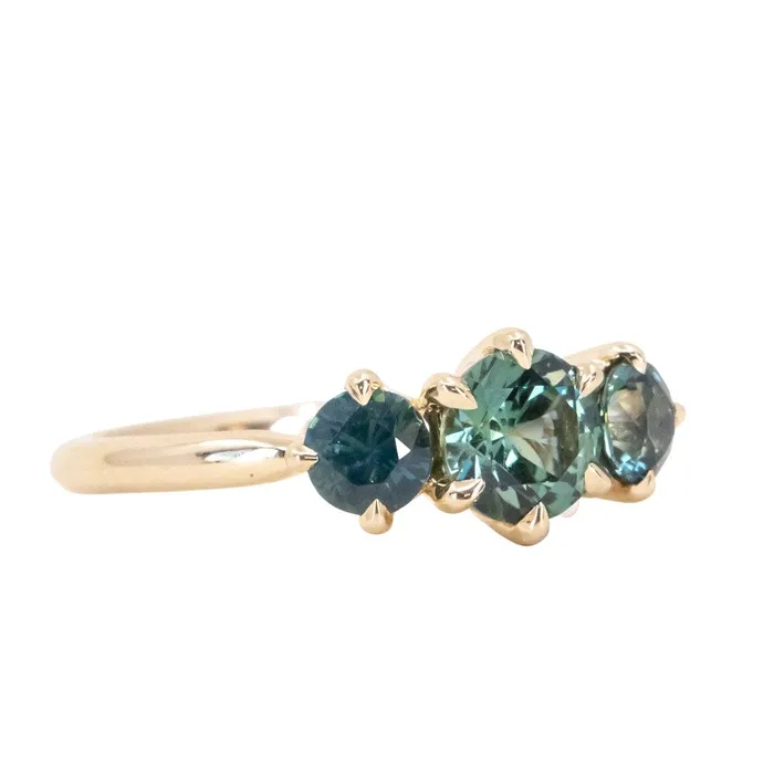 Rings Daniel Stair 082ct Songea and Nigerian Teal Sapphire Three Stone Ring in 14K Yellow Gold