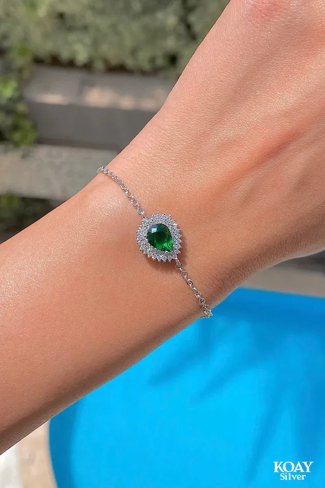 Zircon Oval Green Bracelet KOAY Silver Store Bracelets Zircon Oval Green Bracelet KOAY Silver Store Bracelets