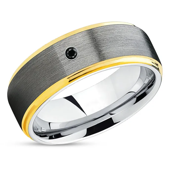Black Diamond Wedding Ring Yellow Gold Ring Tungsten Wedding Band Gray Ring Clean Casting Jewelry Rings Black Diamond Wedding Ring Yellow Gold Ring Tungsten Wedding Band Gray Ring Clean Casting Jewelry Rings