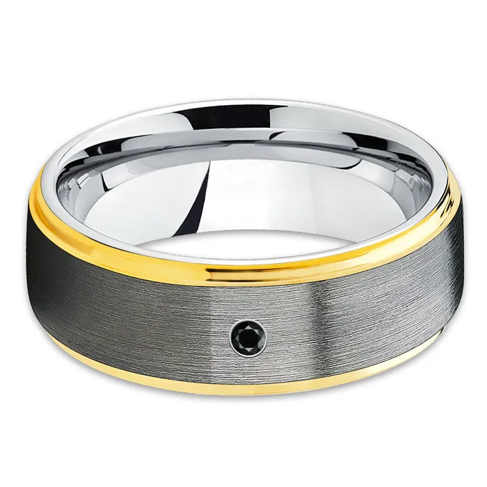 Black Diamond Wedding Ring Yellow Gold Ring Tungsten Wedding Band Gray Ring Clean Casting Jewelry Rings