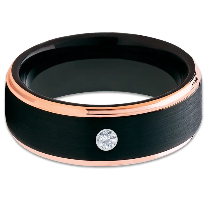 Clean Casting Jewelry Rings Black Tungsten Wedding Ring Diamond Wedding Ring Rose Gold Ring Black Ring