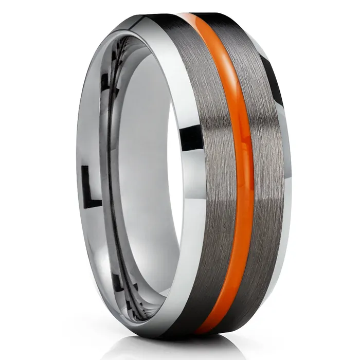 Gunmetal Tungsten Ring Orange Tungsten Ring Tungsten Carbide Men Women Ring Clean Casting Jewelry Rings
