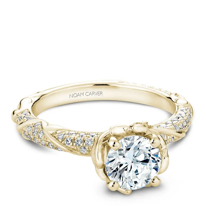 International Diamond Center Rings Noam Carver Yellow Gold Engagement Ring Setting with Woven Gold and Diamonds 050 CTW