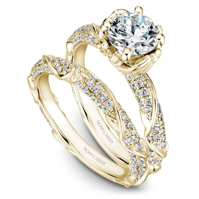 International Diamond Center Rings Noam Carver Yellow Gold Engagement Ring Setting with Woven Gold and Diamonds 050 CTW