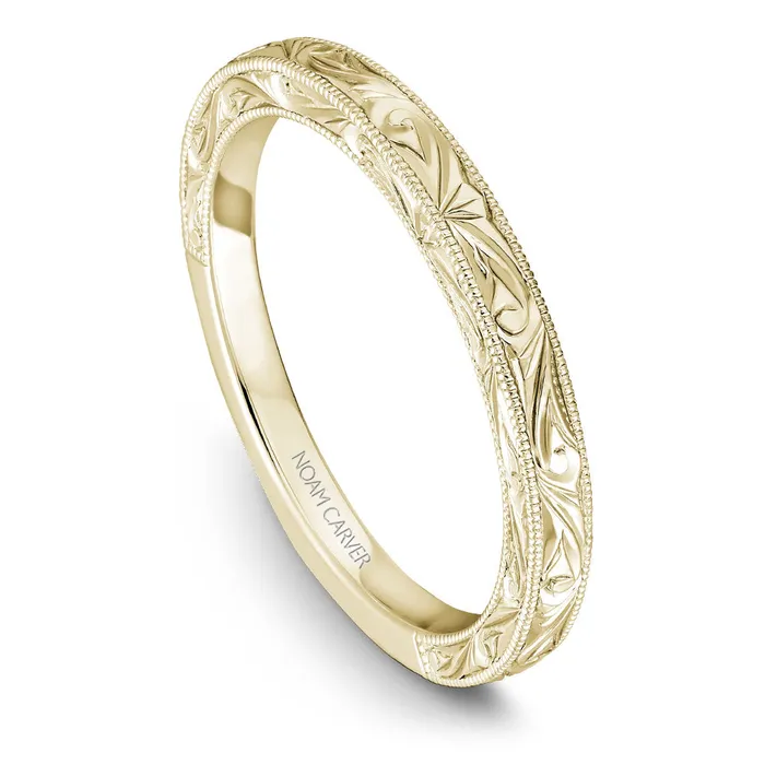 Noam Carver Yellow Gold Carved Shank Engagement Ring Setting International Diamond Center Rings