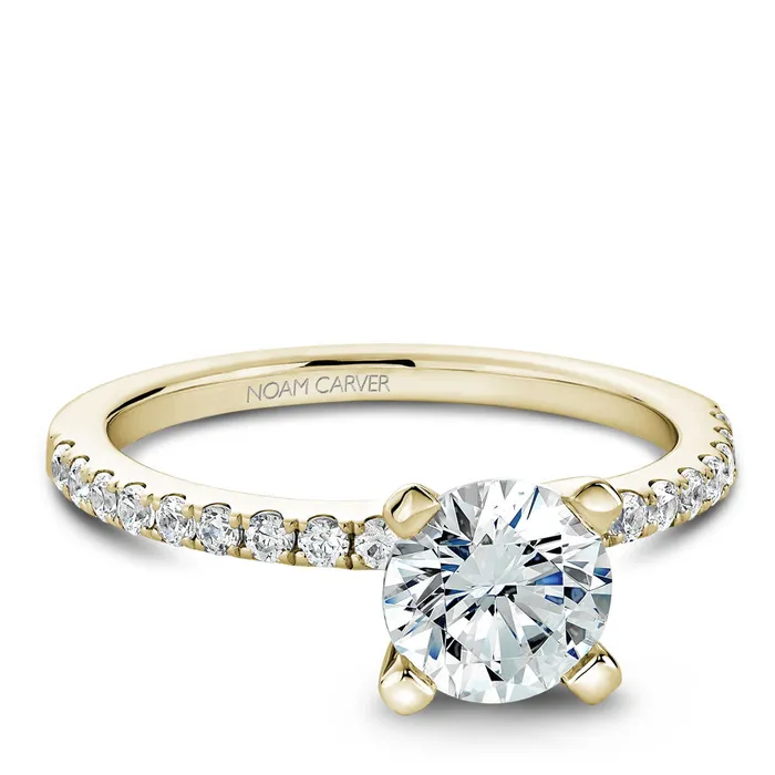 Noam Carver Yellow Gold Peg Head Semi Mount Diamond Solitaire Engagement Ring Setting 028 CTW International Diamond Center Rings