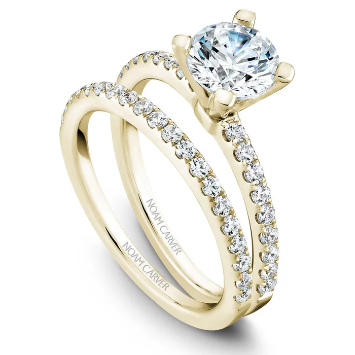 Noam Carver Yellow Gold Peg Head Semi Mount Diamond Solitaire Engagement Ring Setting 028 CTW International Diamond Center Rings