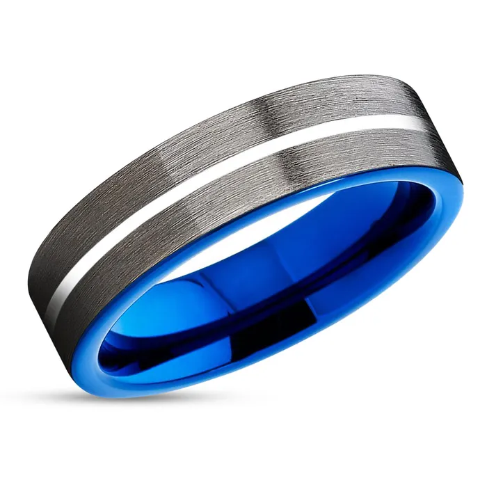 Rings Clean Casting Jewelry 6mm Blue Tungsten Wedding Band Gray Tungsten Ring Blue Wedding Ring