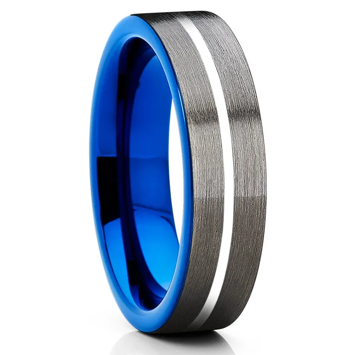 Rings Clean Casting Jewelry 6mm Blue Tungsten Wedding Band Gray Tungsten Ring Blue Wedding Ring