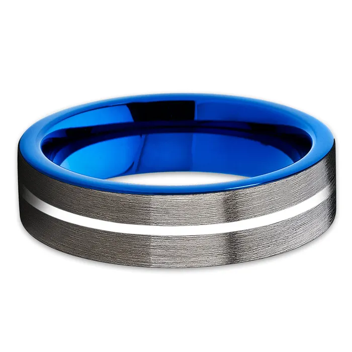 Rings Clean Casting Jewelry 6mm Blue Tungsten Wedding Band Gray Tungsten Ring Blue Wedding Ring