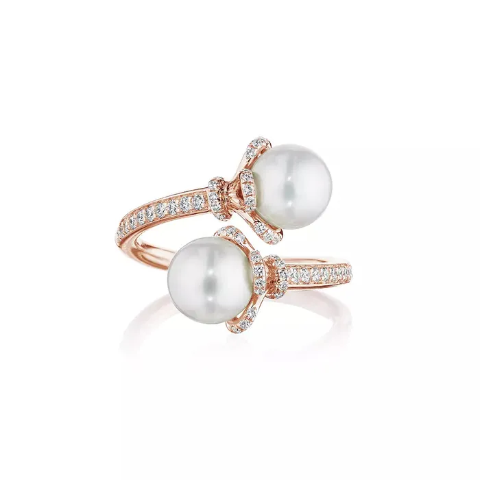Verragio Reverie Tiara Toi Et Moi Diamond Pearl Cap ByPass Ring 18K Gold 030CTW Shop IDC estore Rings