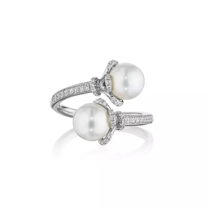 Verragio Reverie Tiara Toi Et Moi Diamond Pearl Cap ByPass Ring 18K Gold 030CTW Shop IDC estore Rings