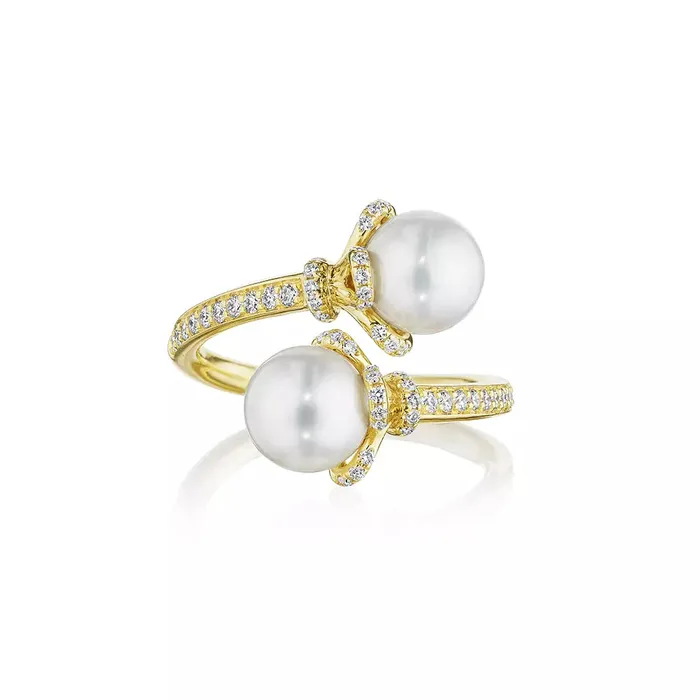 Verragio Reverie Tiara Toi Et Moi Diamond Pearl Cap ByPass Ring 18K Gold 030CTW Shop IDC estore Rings