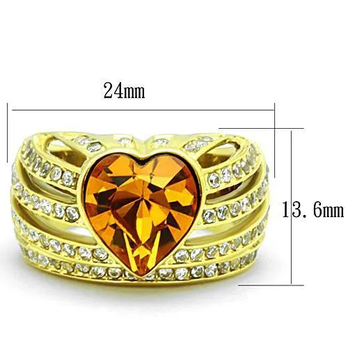 Alamode Rings TK1563 IP GoldIon Plating Stainless Steel Ring with Top Grade Crystal in Topaz