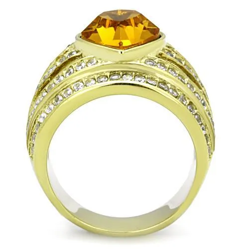 Alamode Rings TK1563 IP GoldIon Plating Stainless Steel Ring with Top Grade Crystal in Topaz