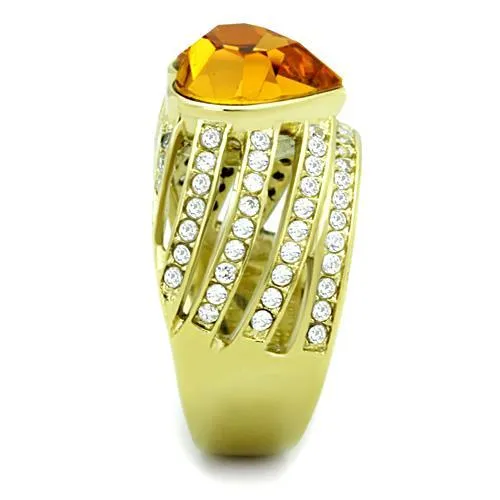 Alamode Rings TK1563 IP GoldIon Plating Stainless Steel Ring with Top Grade Crystal in Topaz