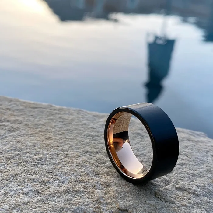 Bling Cartel Black Tungsten Carbide Wedding Band Ring Rose Gold Plated Inside 10MM Wide Rings Bling Cartel Black Tungsten Carbide Wedding Band Ring Rose Gold Plated Inside 10MM Wide Rings