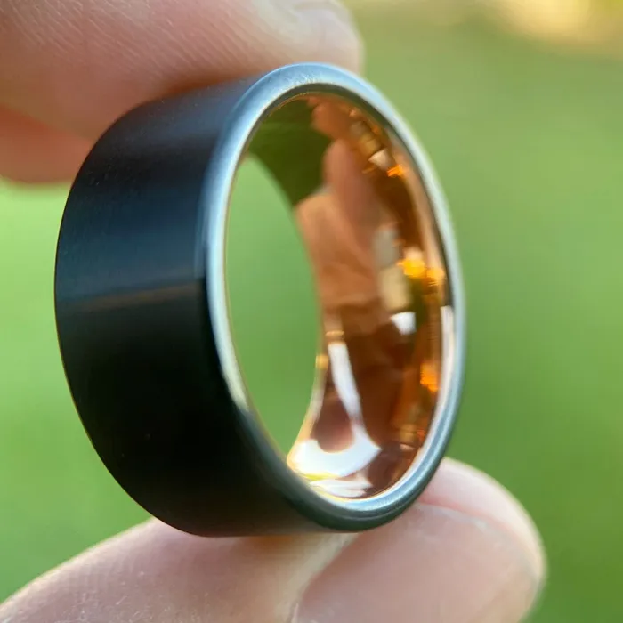 Bling Cartel Black Tungsten Carbide Wedding Band Ring Rose Gold Plated Inside 10MM Wide Rings Bling Cartel Black Tungsten Carbide Wedding Band Ring Rose Gold Plated Inside 10MM Wide Rings