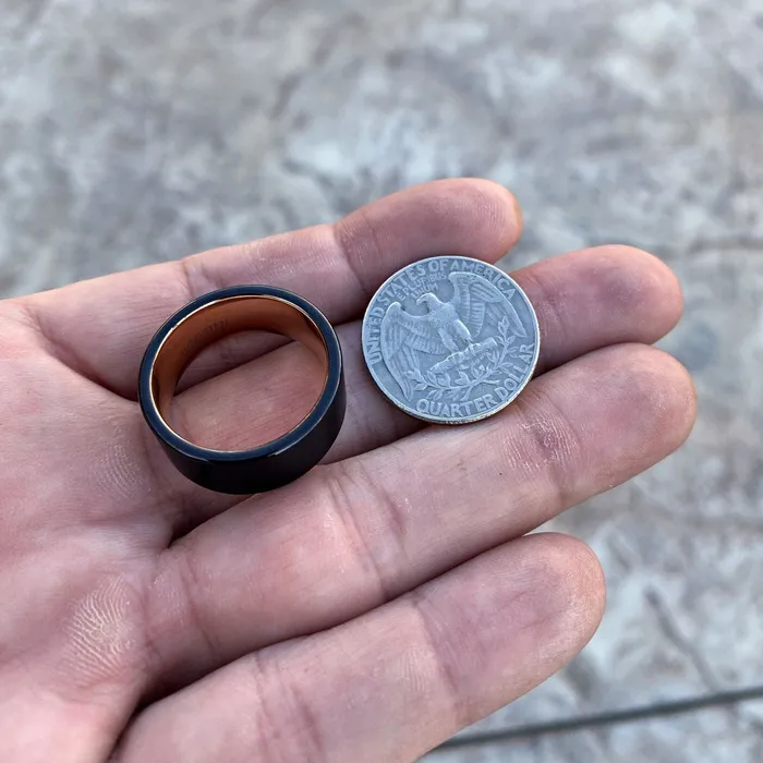 Bling Cartel Black Tungsten Carbide Wedding Band Ring Rose Gold Plated Inside 10MM Wide Rings Bling Cartel Black Tungsten Carbide Wedding Band Ring Rose Gold Plated Inside 10MM Wide Rings
