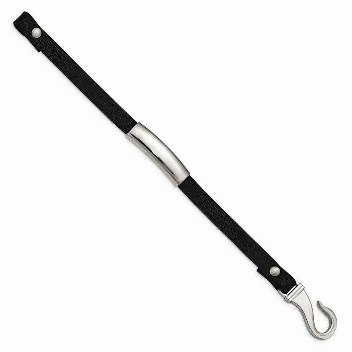 Bracelets Chisel Stainless Steel Polished ID and Black Leather Bracelet Bracelets Chisel Stainless Steel Polished ID and Black Leather Bracelet