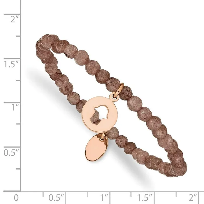 Bracelets Chisel Stainless Steel Polished Rose IP Hamsa Brown Jade Stretch Bracelet Bracelets Chisel Stainless Steel Polished Rose IP Hamsa Brown Jade Stretch Bracelet
