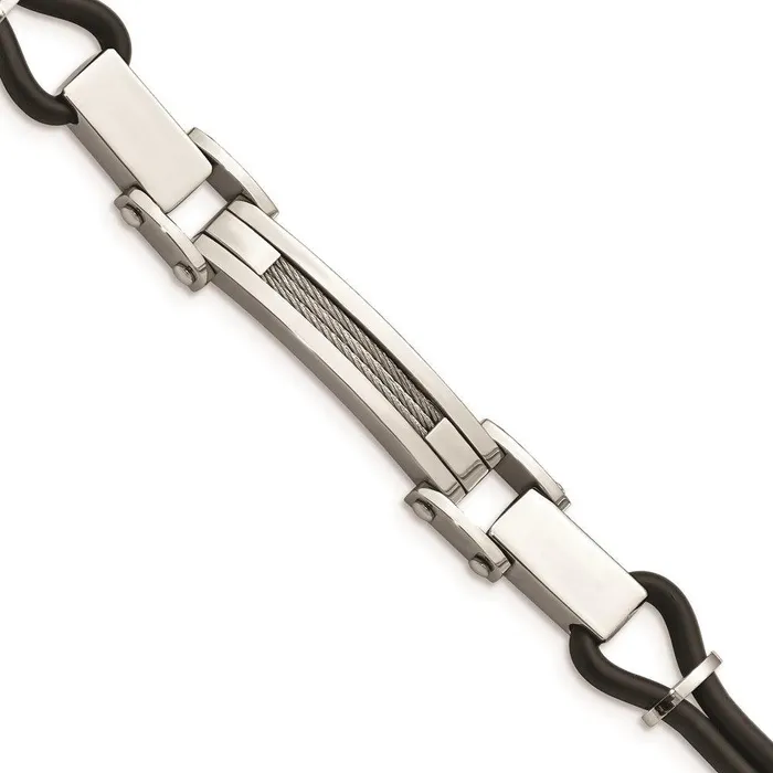 Bracelets Chisel Stainless Steel Polished with Wire Inlay PU Cord Bracelet