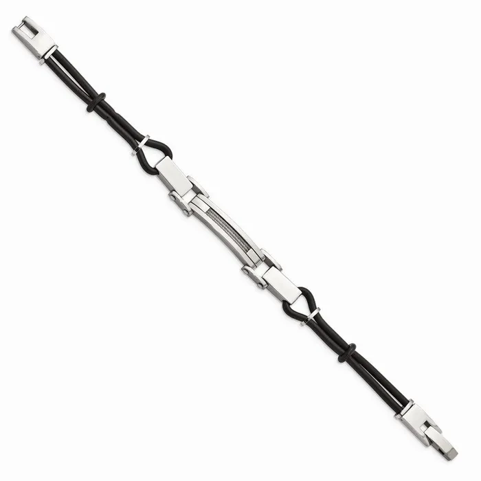 Bracelets Chisel Stainless Steel Polished with Wire Inlay PU Cord Bracelet