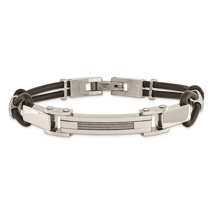 Bracelets Chisel Stainless Steel Polished with Wire Inlay PU Cord Bracelet