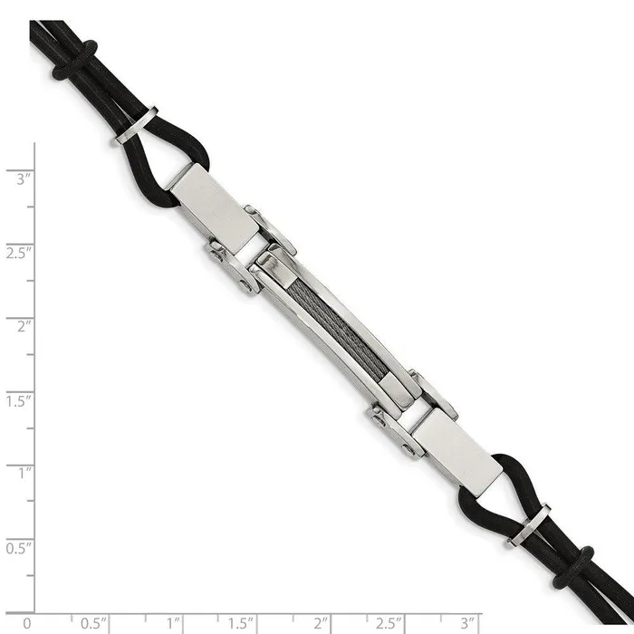 Bracelets Chisel Stainless Steel Polished with Wire Inlay PU Cord Bracelet