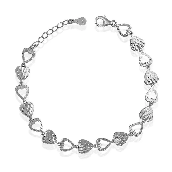 Bracelets Classic Sterling Silver Alternating Open and Regular DC Hearts Bracelet Bracelets Classic Sterling Silver Alternating Open and Regular DC Hearts Bracelet