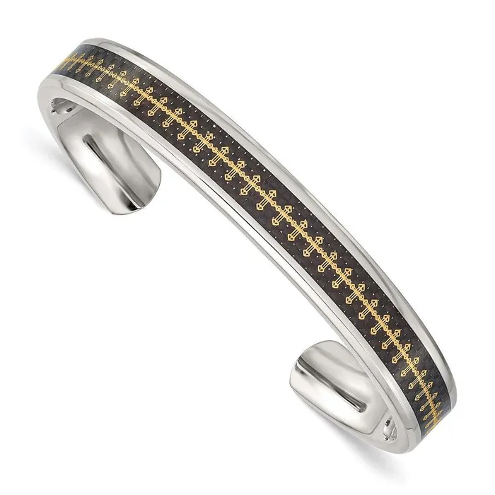Bracelets Stainless Steel Polished Carbon Fiber InlayYellow IPplated Cross Bangle Chisel Bracelets Stainless Steel Polished Carbon Fiber InlayYellow IPplated Cross Bangle Chisel