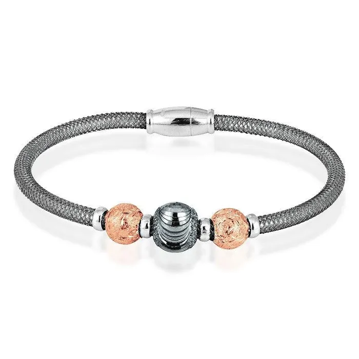 Bracelets Sterling Silver Black Mesh with DC Beads Magnetic Lock Bracelet Classic Bracelets Sterling Silver Black Mesh with DC Beads Magnetic Lock Bracelet Classic