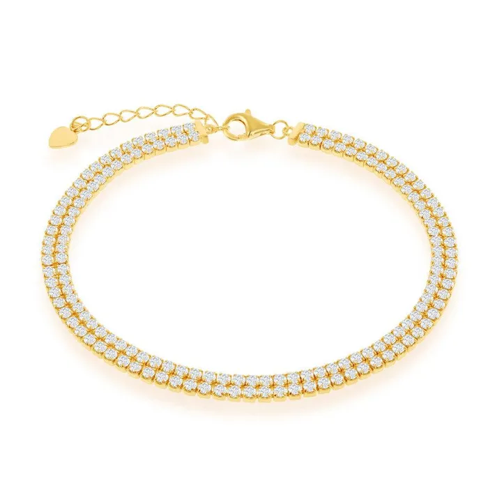 Bracelets Sterling Silver Gold Plated Double Row CZ Tennis Bracelet 65 Classic Bracelets Sterling Silver Gold Plated Double Row CZ Tennis Bracelet 65 Classic
