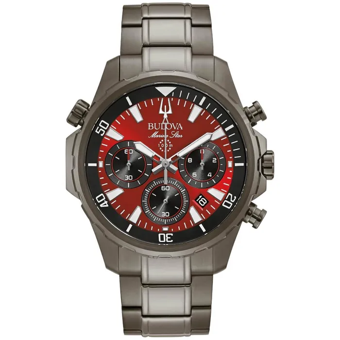 Bulova Bracelets Bulova Mens Chronograph Watch Marine Star Red Dial Grey Bracelet 98B350 Bulova Bracelets Bulova Mens Chronograph Watch Marine Star Red Dial Grey Bracelet 98B350