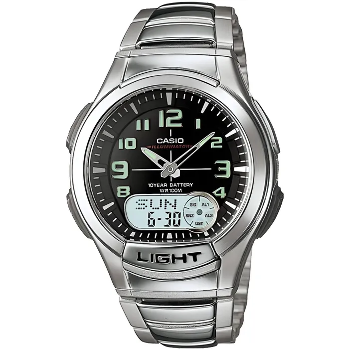 Casio Bracelets Casio Mens Watch Databank Alarm AnaDigi Dial Silver Steel Bracelet AQ180WD1B Casio Bracelets Casio Mens Watch Databank Alarm AnaDigi Dial Silver Steel Bracelet AQ180WD1B