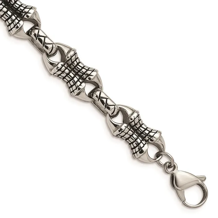 Chisel Bracelets Stainless Steel Antiqued Patterned Bracelet