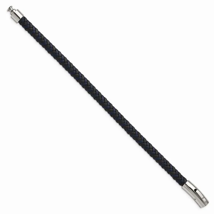 Chisel Bracelets Stainless Steel Polished Black and Blue Braided Leather 825in Bracelet Chisel Bracelets Stainless Steel Polished Black and Blue Braided Leather 825in Bracelet
