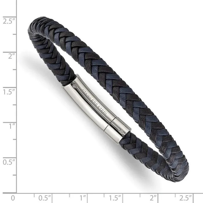 Chisel Bracelets Stainless Steel Polished Black and Blue Braided Leather 825in Bracelet Chisel Bracelets Stainless Steel Polished Black and Blue Braided Leather 825in Bracelet