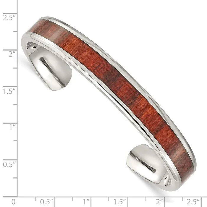 Chisel Bracelets Stainless Steel Polished Red Wood Inlay Bangle Chisel Bracelets Stainless Steel Polished Red Wood Inlay Bangle