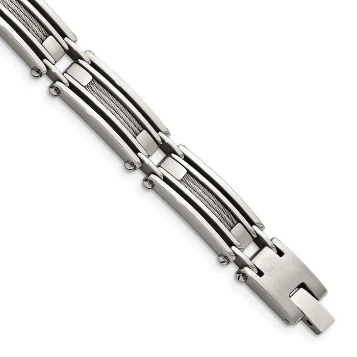 Chisel Bracelets Stainless Steel Wire Brushed Polished 9in Bracelet